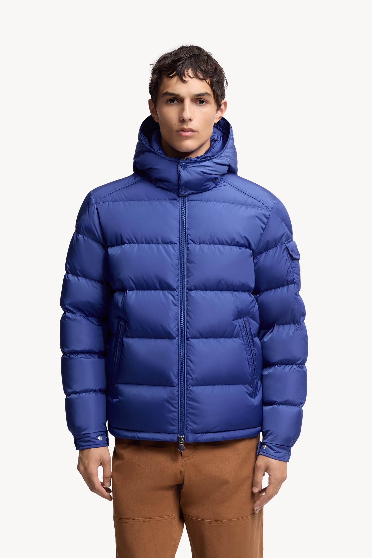 Moncler Maya Hooded Short Down Jacket Men Electric Blue Moncler 3